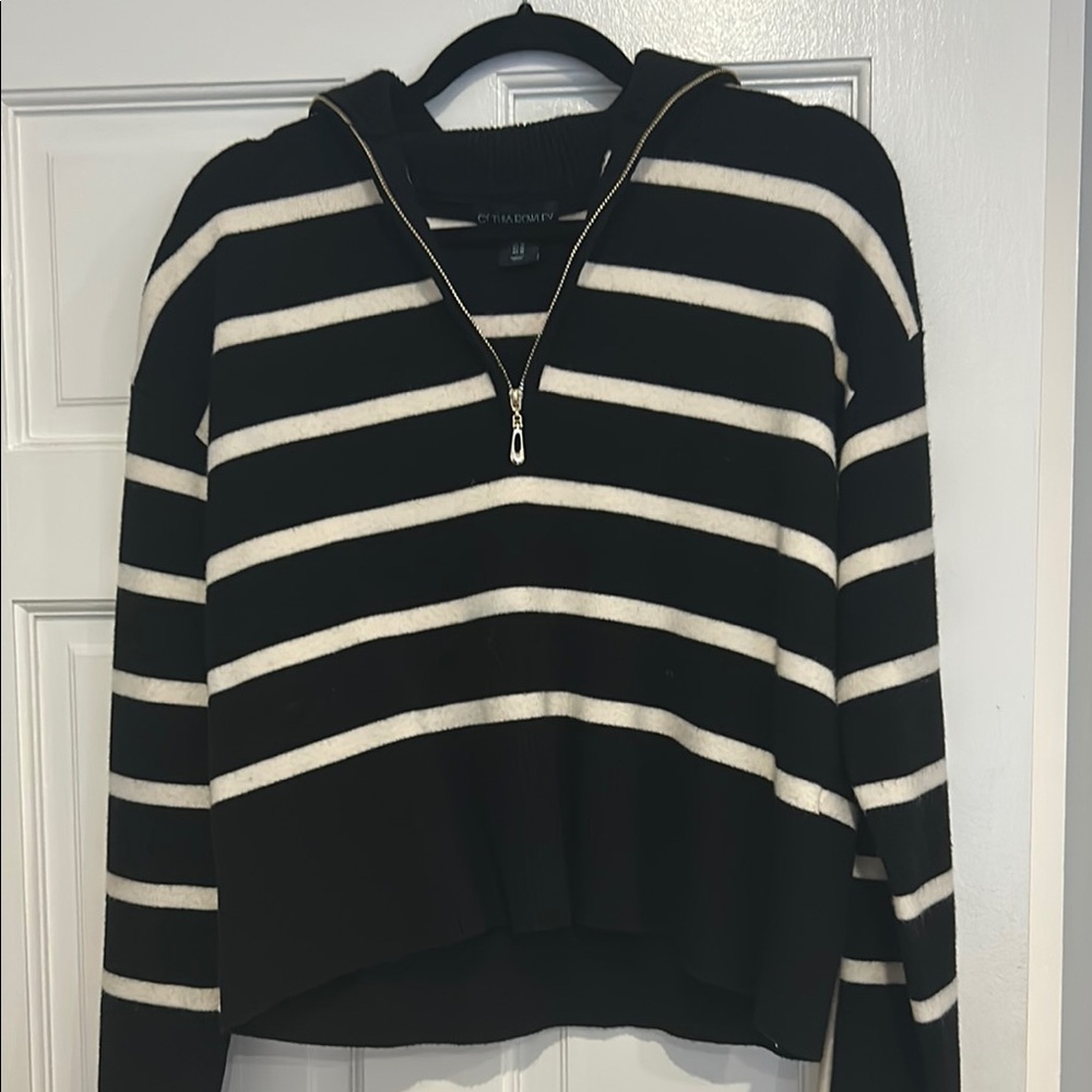 Black and White Striped Women's Top